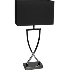 Tischlampe Metall Stoff 52 cm Schwarz-Chrom Schwarz E27