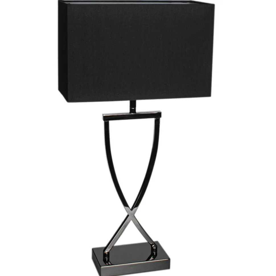 Tischlampe Metall Stoff 52 cm Schwarz-Chrom Schwarz E27