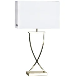 Tischlampe Metall Stoff 69 cm hoch in Messing Weiß E27