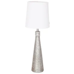 Tischlampe Metall Stoff 54 cm hoch Modern E27 in Silber Weiß