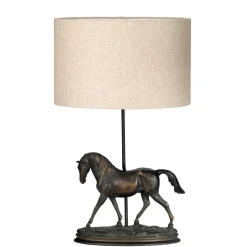 Tischlampe mit Schirm Jute Resin in Bronze antik Pferd