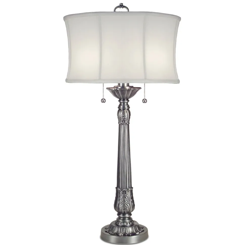 Tischlampe mit Zugschalter E27 94 cm hoch Stoffschirm