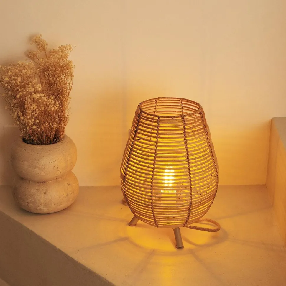 Tischlampe Rattan E27 H: 32,5 cm Dreibein Boho TOKI