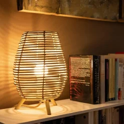 Tischlampe Rattan E27 H: 32,5 cm Dreibein Boho TOKI