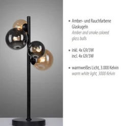 Tischlampe Rauchgrau Bernstein 48 cm G9 3000 K Glas