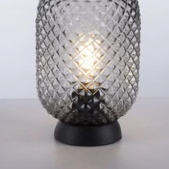 Tischlampe Rauchgrau Schwarz Glas Metall 22,5 cm E27