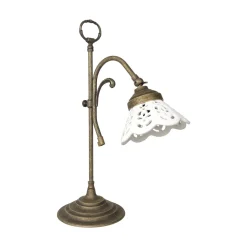 Tischlampe Rustikal H: 36 cm schwenkbar E14 Keramik Messing