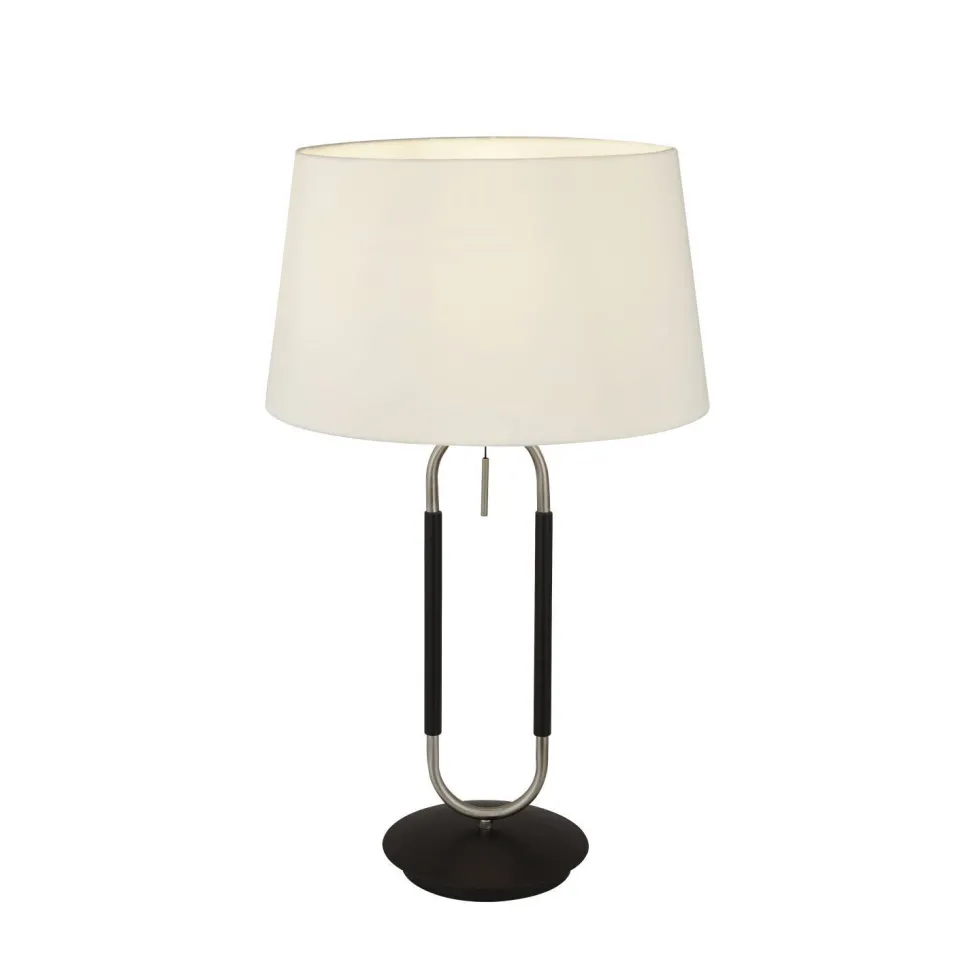 Tischlampe Samt Schirm Zugschalter 63 cm E27 Weiß Silber
