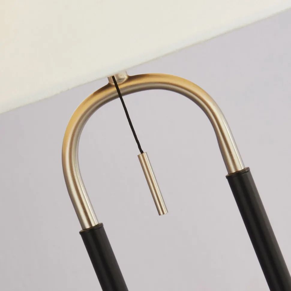 Tischlampe Samt Schirm Zugschalter 63 cm E27 Weiß Silber