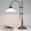 Tischlampe Schreibtisch aus Messing Glas 49 cm E14 in Antik