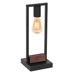 Tischlampe Schwarz Braun 42 cm Metall Holz für E27