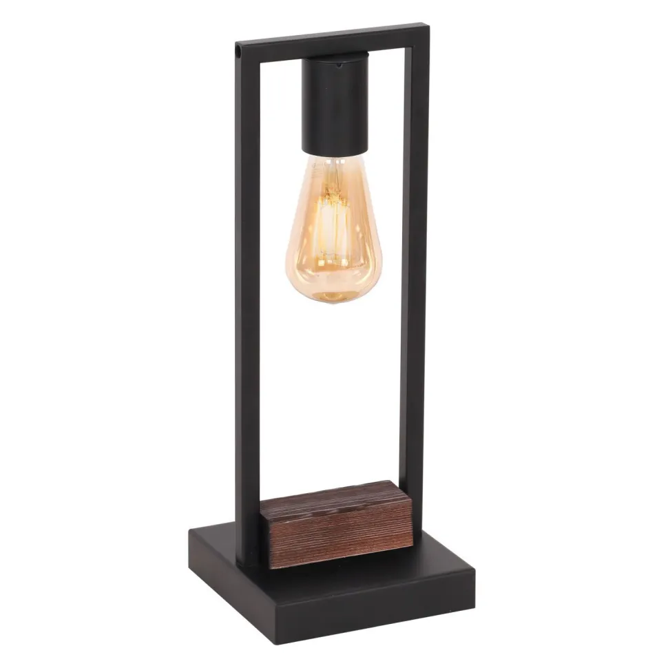 Tischlampe Schwarz Braun 42 cm Metall Holz für E27
