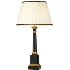 Tischlampe Schwarz Creme E27 55 cm Holz Stoff Klassisch