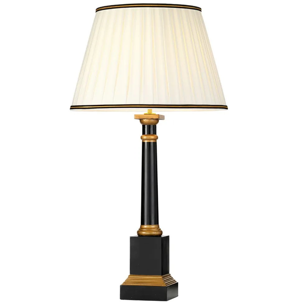 Tischlampe Schwarz Creme E27 55 cm Holz Stoff Klassisch