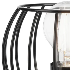 Tischlampe Schwarz E27 klein H: 16 cm Metall Holz Retro