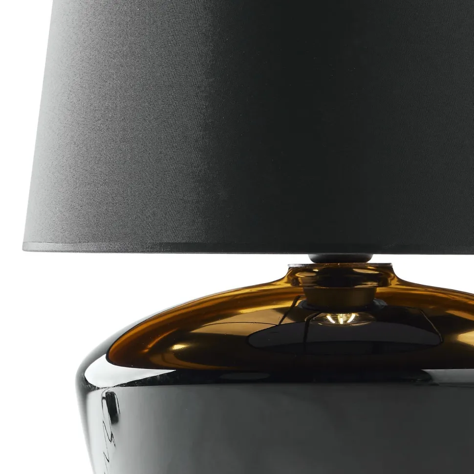 Tischlampe Schwarz Glas Stoff 62 cm hoch E27