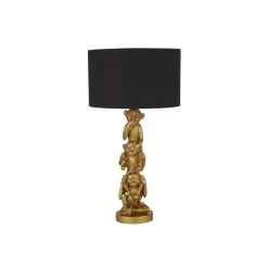 Tischlampe Schwarz Gold 51,5 cm hoch E27 Stoff Resin Affen