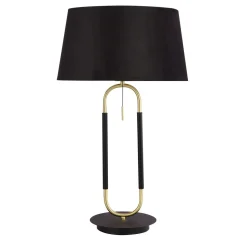 Tischlampe Schwarz Messing E27 63 cm hoch Stoff Metall