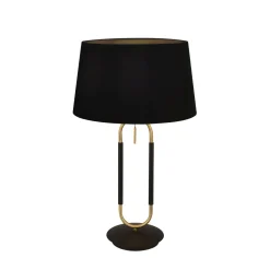 Tischlampe Schwarz Messing E27 63 cm hoch Stoff Metall