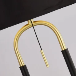 Tischlampe Schwarz Messing E27 63 cm hoch Stoff Metall