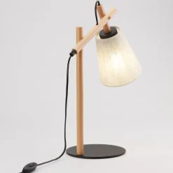 Tischlampe Skandinavisch Holz Leinen 46 cm E27