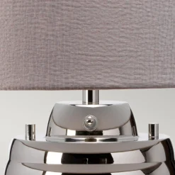 Tischlampe Stoff Glas 64,3 cm beleuchteter Fuß mit LED GU10