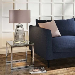 Tischlampe Stoff Glas 64,3 cm beleuchteter Fuß mit LED GU10