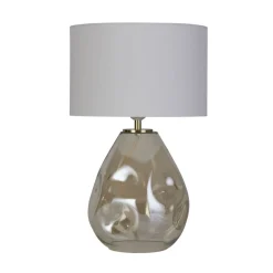 Tischlampe Stoff Glas blendarm 44,5 cm Champagner Weiß