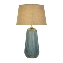 Tischlampe Stoff Glas E27 37 cm Blau Natur wohnlich