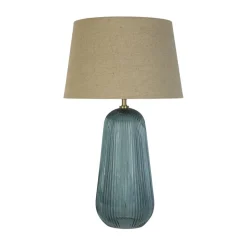 Tischlampe Stoff Glas E27 37 cm Blau Natur wohnlich
