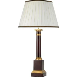 Tischlampe Stoff Holz 83 cm hoch E27 in Rostbraun Creme