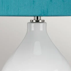Tischlampe Stoff Keramik 64 cm E27 Weiß Petrol Retro