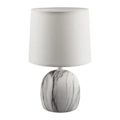 Tischlampe Stoff Keramik 25,5 cm hoch Grau Weiß E14 rund Modern Kabelschalter Nachttischlampe Schlafzimmer Tischleuchte Wohnzimmer