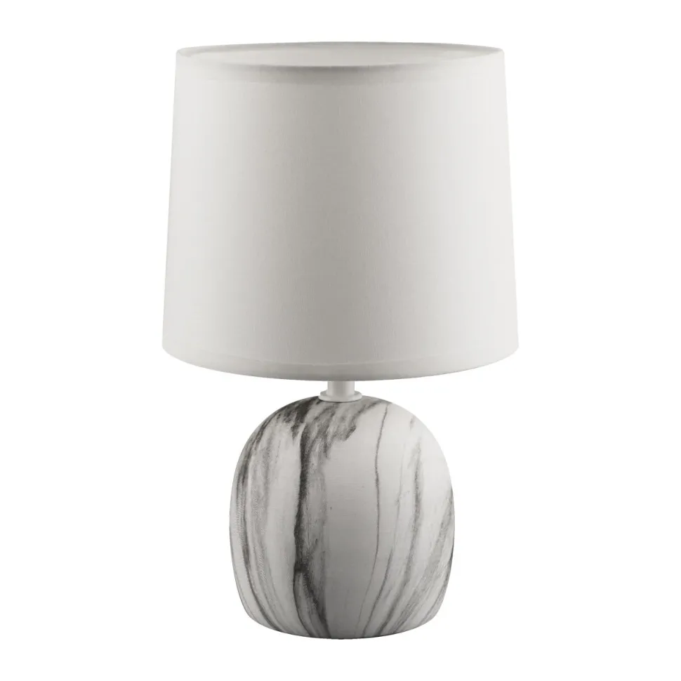 Tischlampe Stoff Keramik 25,5 cm hoch Grau Weiß E14 rund Modern Kabelschalter Nachttischlampe Schlafzimmer Tischleuchte Wohnzimmer