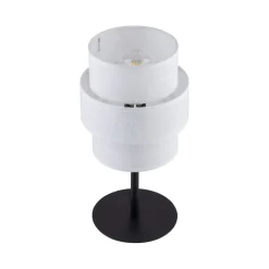 Tischlampe Stoff Metall 38 cm hoch Schwarz Weiß E27