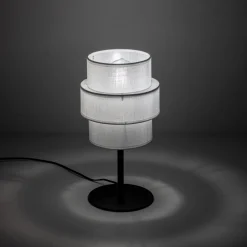 Tischlampe Stoff Metall 38 cm hoch Schwarz Weiß E27