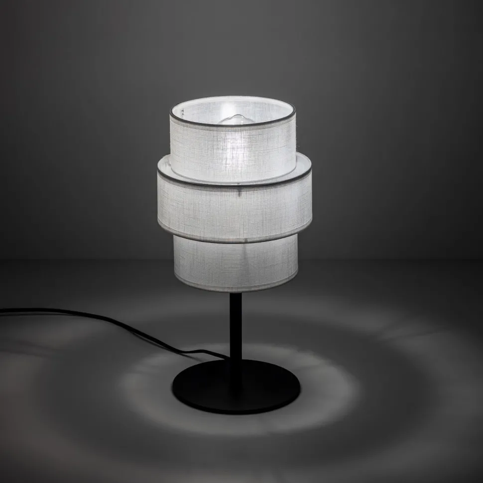 Tischlampe Stoff Metall 38 cm hoch Schwarz Weiß E27