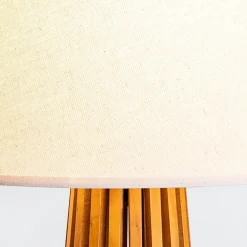 Tischlampe Stoff Teak Holz Furnier Stoff 66 cm E27
