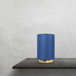 Tischlampe Stoffschirm H: 24 cm Blau Messing massiv E27