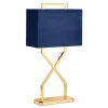 Tischlampe Stoffschirm in Blau Gold 68 cm hoch E27