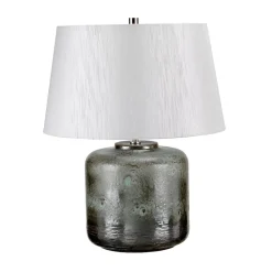 Tischlampe Stoffschirm Porzellan in Silber Klassisch