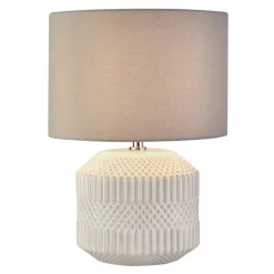 Tischlampe Weiß Grau E14 37,5 cm Ø 27 cm Keramik Stoff