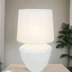 Tischlampe Weiß Silber groß 62 cm Stoff Glas E27