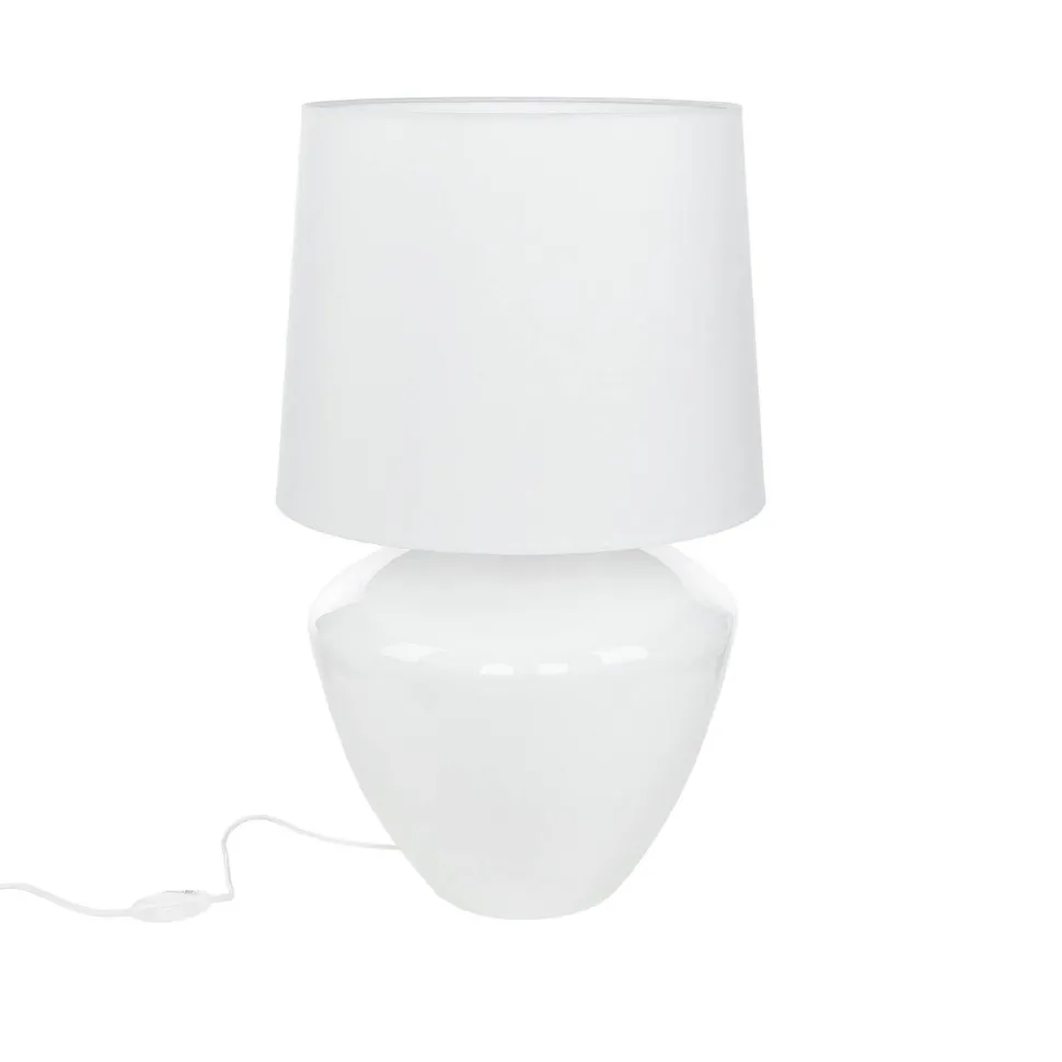 Tischlampe Weiß Silber groß 62 cm Stoff Glas E27