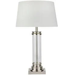 Tischleuchte 63 cm E27 in Silber matt Weiß Glas