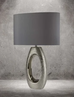 Tischleuchte Chrom Grau E27 61 cm Stoff Keramik Modern