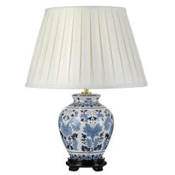 Tischleuchte Creme Blau Weiß E27 50 cm Stoff Keramik