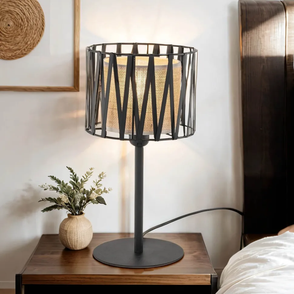 Tischleuchte E27 37 cm hoch Ø 20 cm rund Schwarz Braun