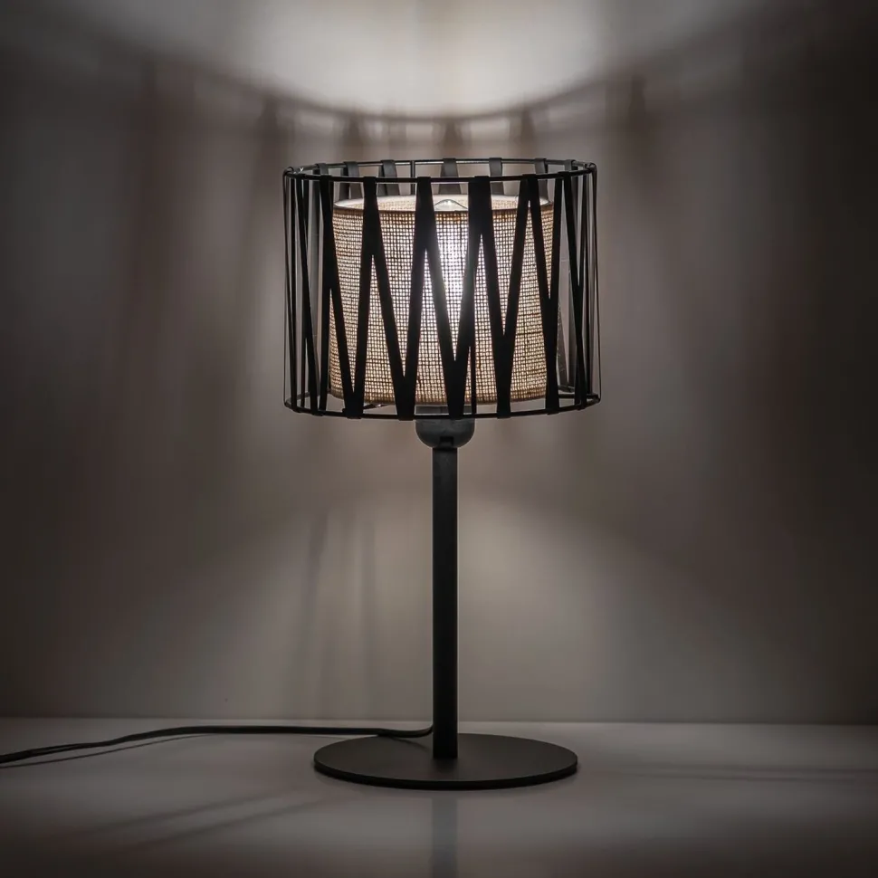 Tischleuchte E27 37 cm hoch Ø 20 cm rund Schwarz Braun