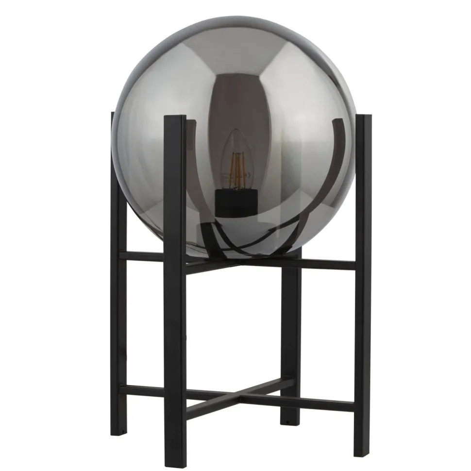 Tischleuchte E27 43 cm Schwarz Rauchgrau Glas Metall